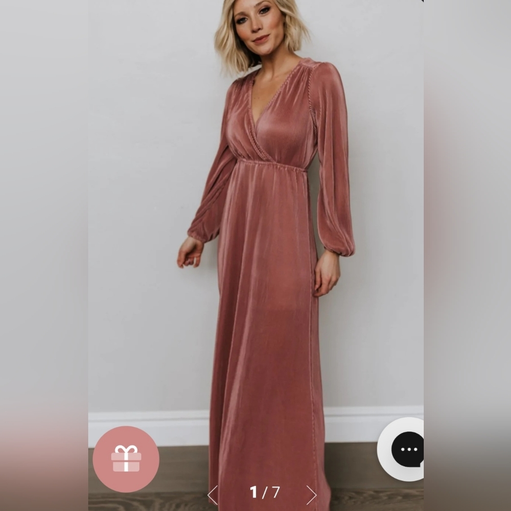 Baltic Born Venus Pleated Maxi Dress in Rose XS